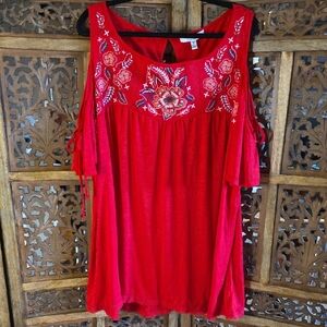 Fourteenth Place Floral Embroidered Red Dress